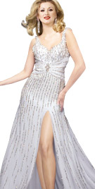 Vertical Sequin Lined Evening Gown 